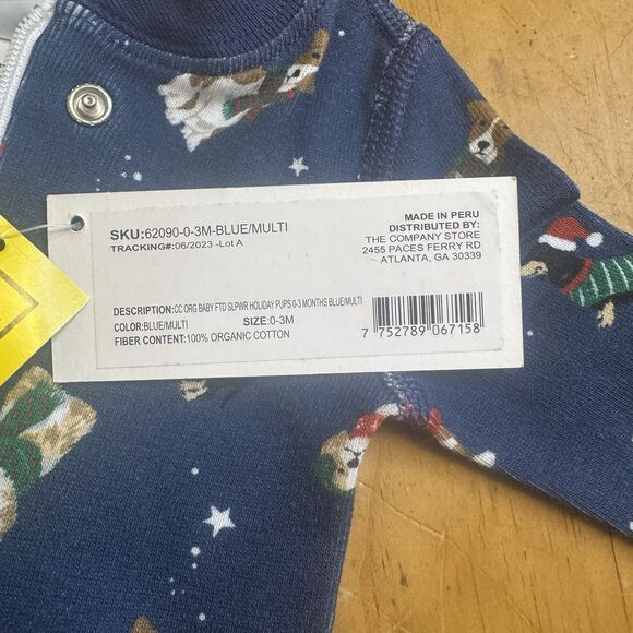 NWT The Company Store Holiday w/Dogs Baby Size 0-3 Months Navy Sleeper PJs a25 - Picture 5 of 6
